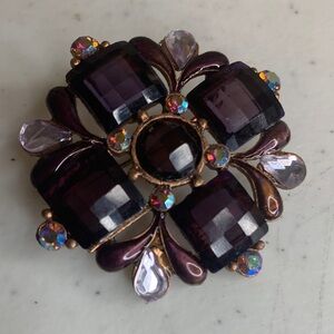 Elegant Purple Brooch and Pendant with Crystal Accents